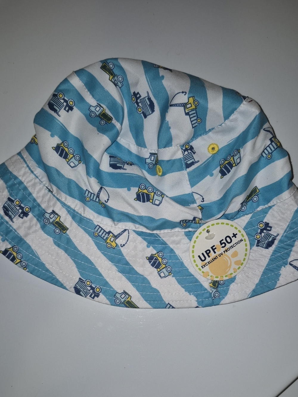 First Steps Impressions Blue and White Striped Bucket Hat with Car Print